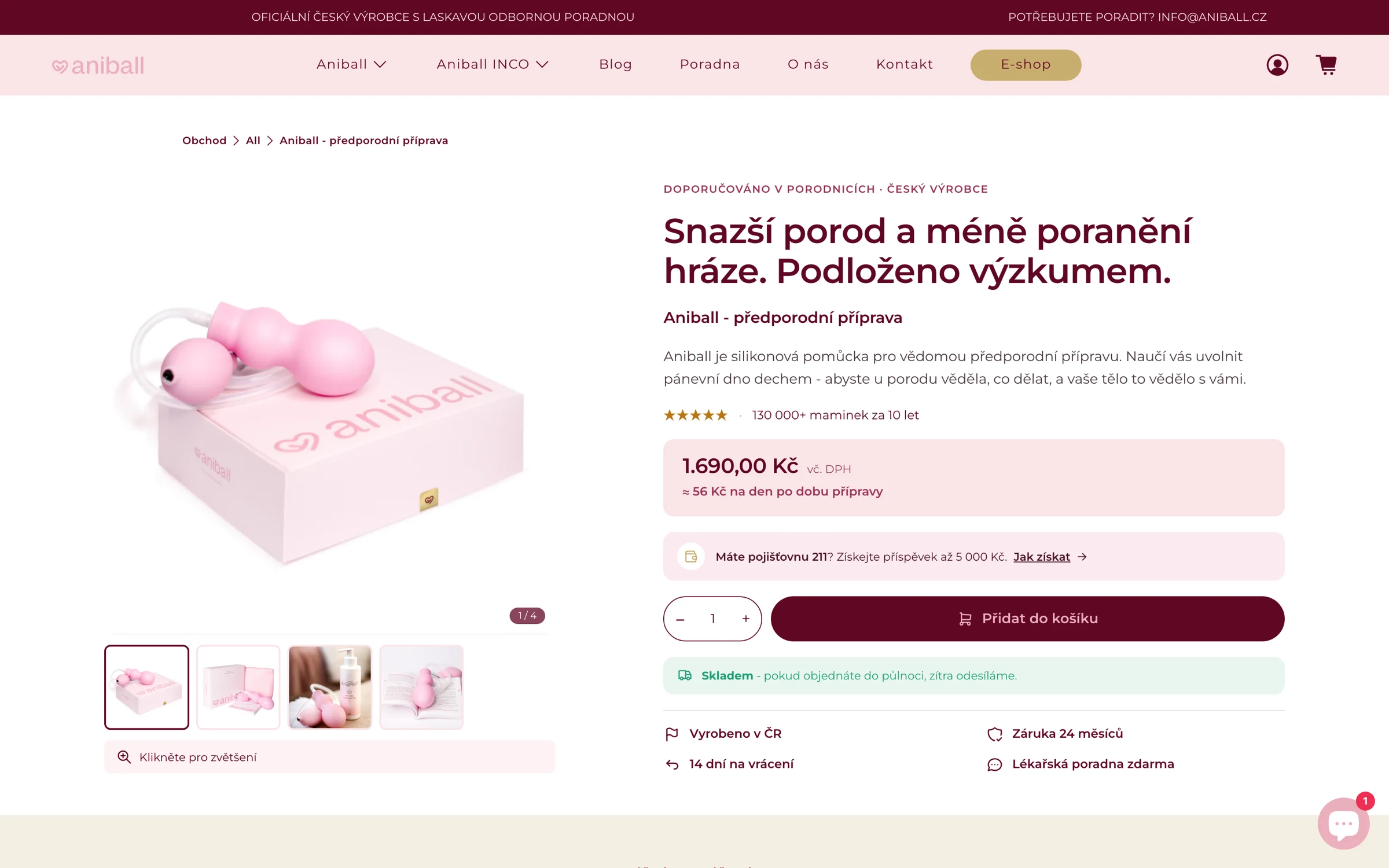 Náhled produktové stránky Aniball – projekt Hot Reload